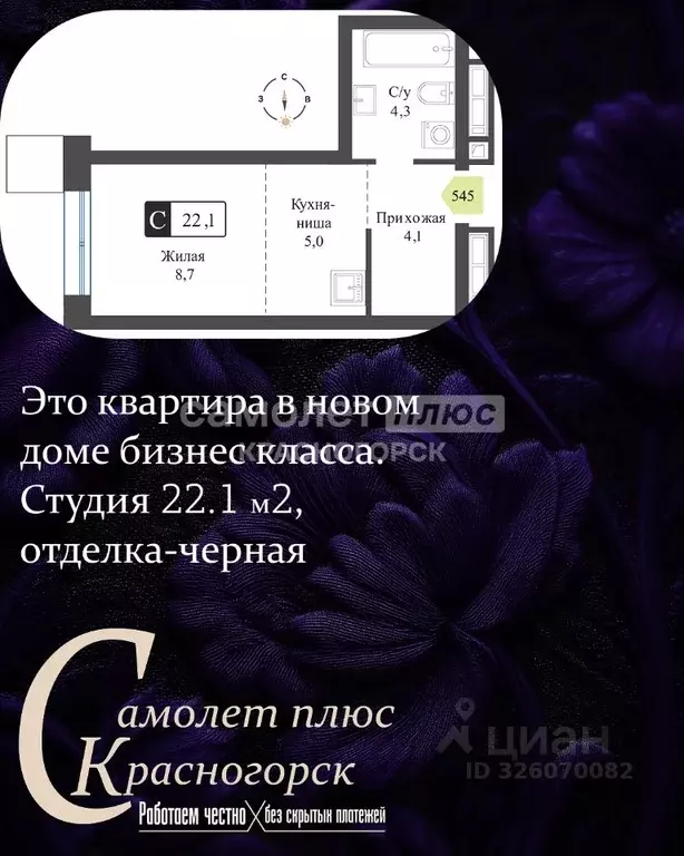 Студия Московская область, Красногорск ул. Карбышева, 35/69 (22.1 м) - Фото 2