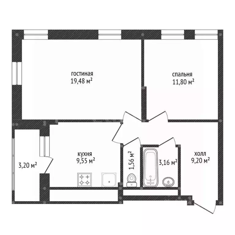 2-к кв. Башкортостан, Уфа ул. Блюхера, 3/6 (56.5 м) - Фото 2