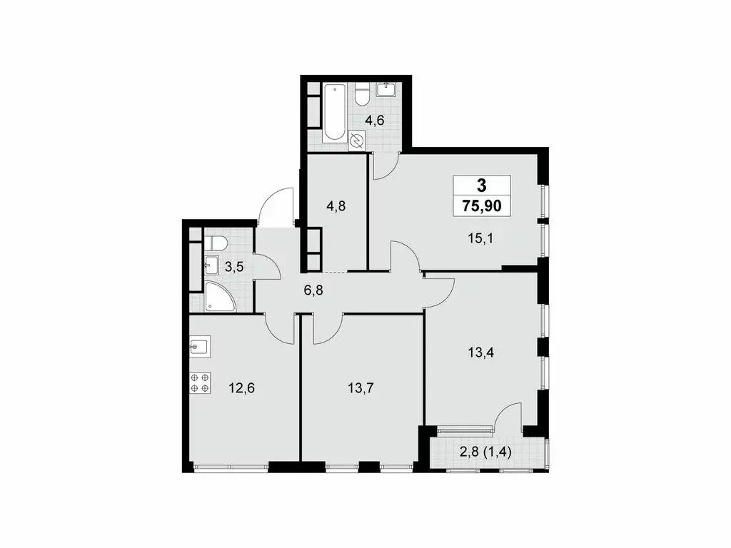 3-комнатная квартира: Москва, Бартеневская улица, 18к1 (75.9 м) - Фото 1