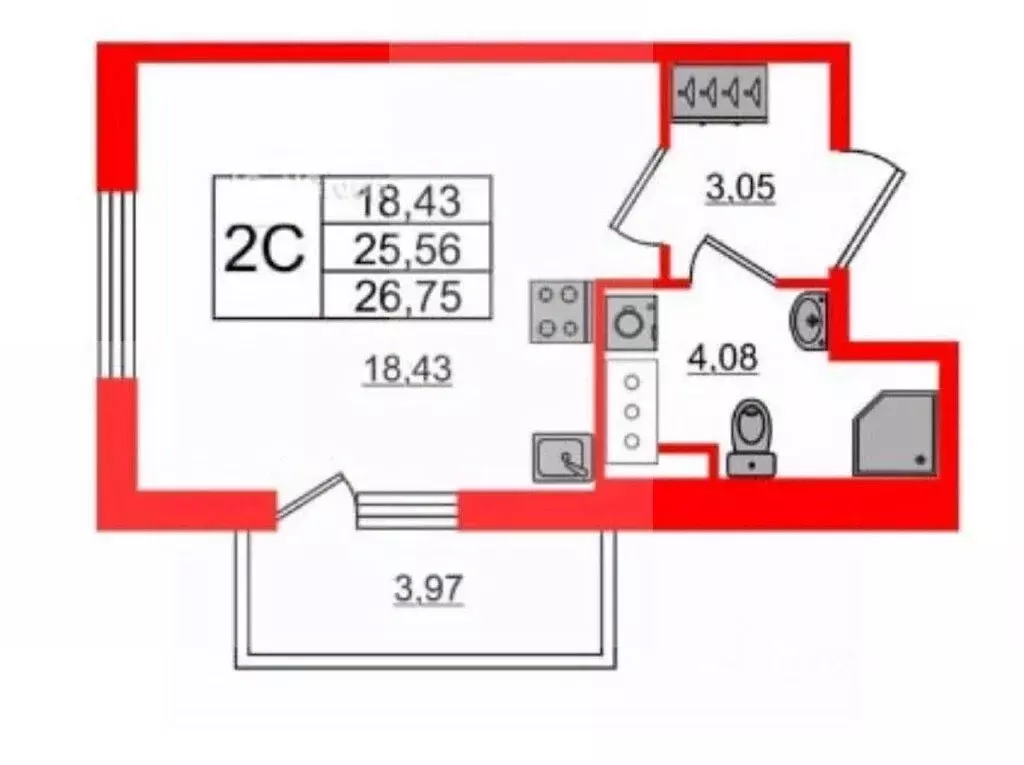 Студия Санкт-Петербург ул. Верхне-Каменская, 11к1 (25.0 м) - Фото 1