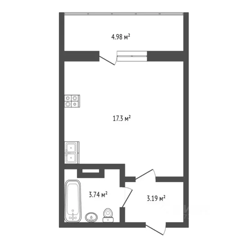 Студия Тюменская область, Тюмень ул. Алматинская, 5 (23.9 м) - Фото 2