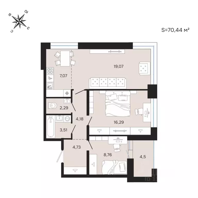 3-к кв. Карелия, Петрозаводск Береговая ул. (70.35 м) - Фото 1