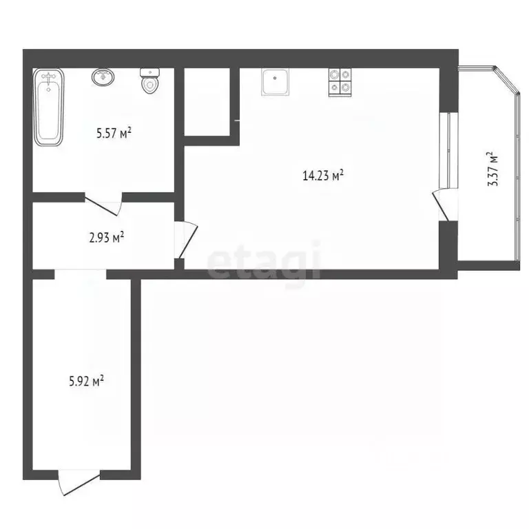 Студия Тюменская область, Тюмень ул. Монтажников, 42Б (28.7 м) - Фото 2
