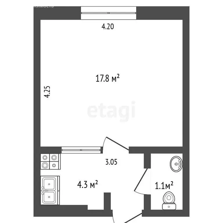 Квартира-студия: Ялта, улица Строителей, 3 (17.8 м) - Фото 1