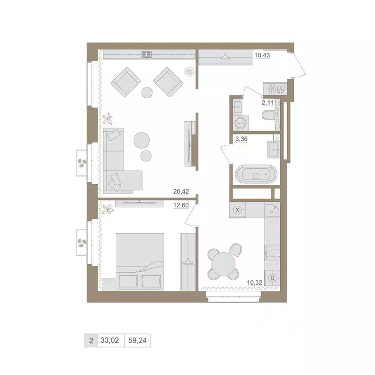 2-к кв. Башкортостан, Уфа бул. Яркий (59.24 м) - Фото 1