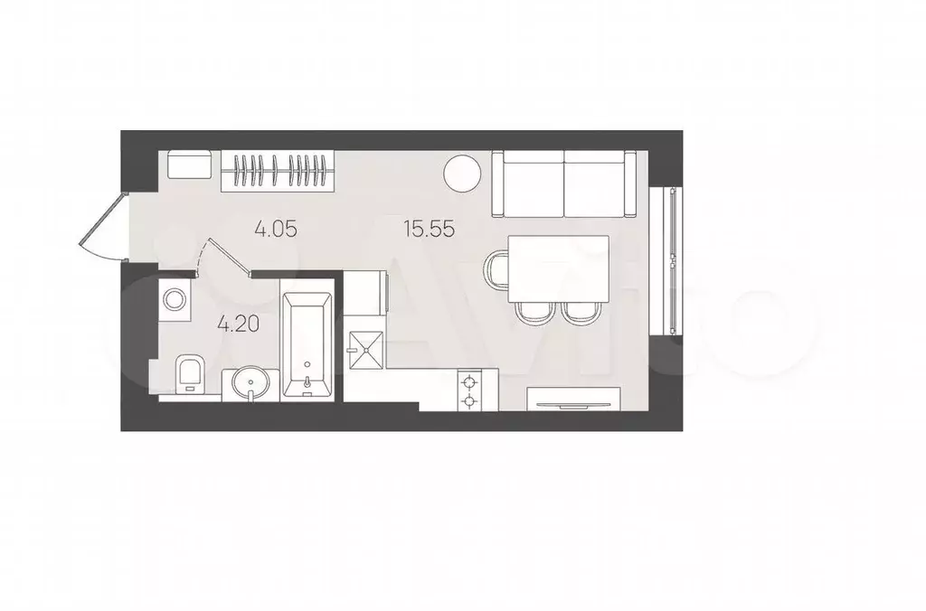 Квартира-студия, 23,8 м, 4/5 эт. - Фото 1