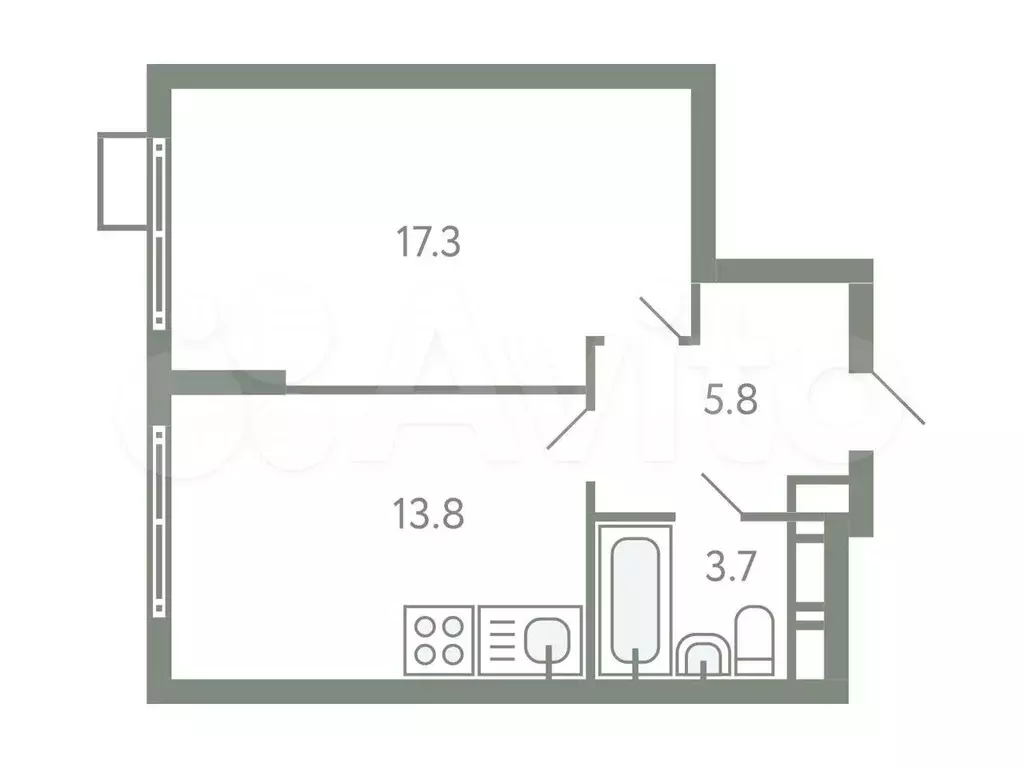 1-к. квартира, 40,6 м, 8/9 эт. - Фото 0