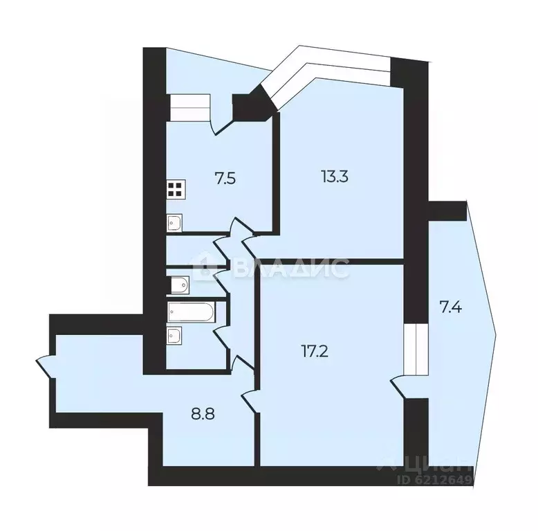 2-к кв. Санкт-Петербург ул. Коллонтай, 47к2литО (55.0 м) - Фото 2