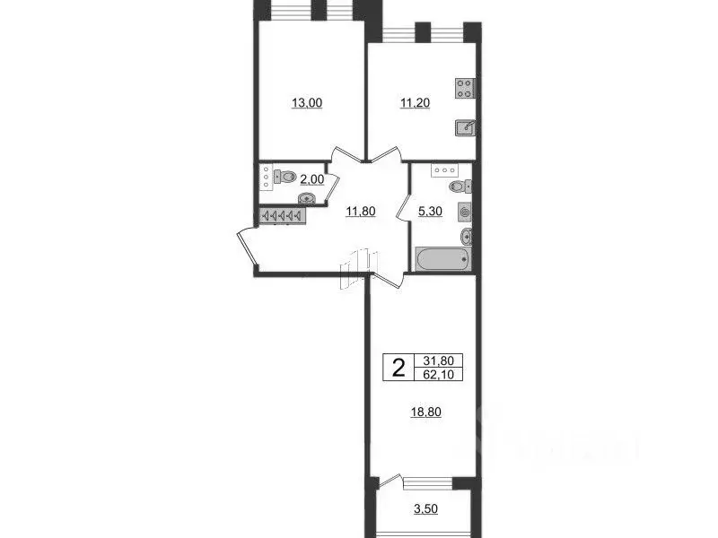 2-к кв. Санкт-Петербург Манчестерская ул., 5к1 (62.1 м) - Фото 0