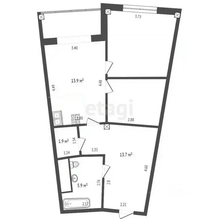 2-к кв. Тюменская область, Тюмень ул. Федюнинского, 7к1 (86.7 м) - Фото 1