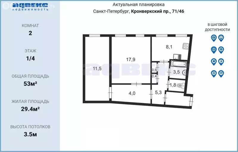 2-комнатная квартира: Санкт-Петербург, Кронверкский проспект, 71/46 ... - Фото 0