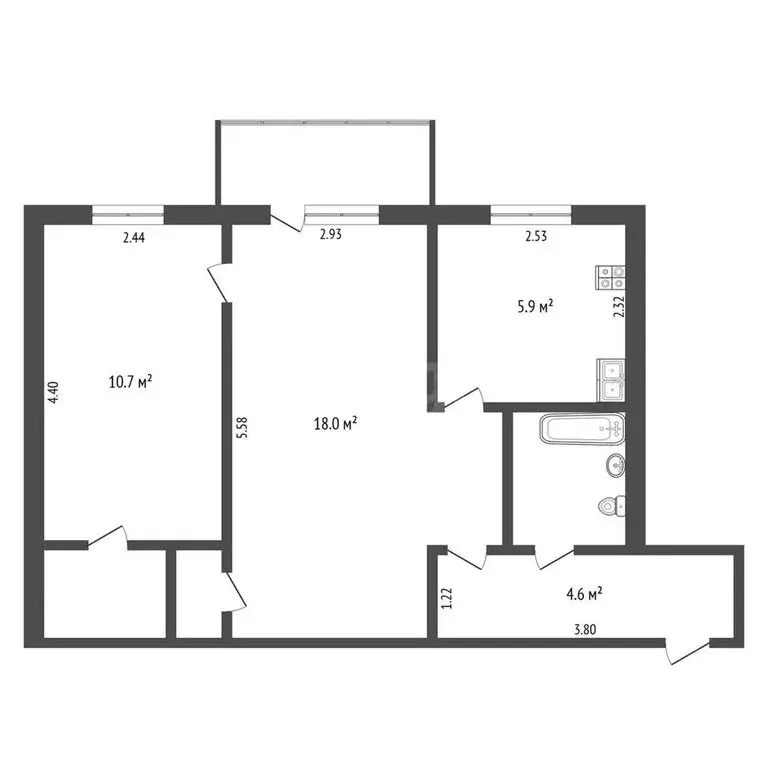 2-комнатная квартира: Тюмень, улица Республики, 187 (45 м) - Фото 1