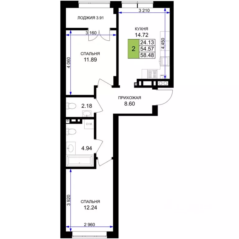 2-к кв. Калининградская область, Гурьевск Включи жилой комплекс (56.53 ... - Фото 1