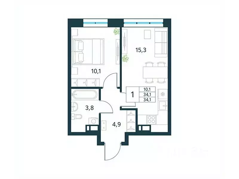 1-к кв. Забайкальский край, Чита Хороший мкр,  (34.1 м) - Фото 1