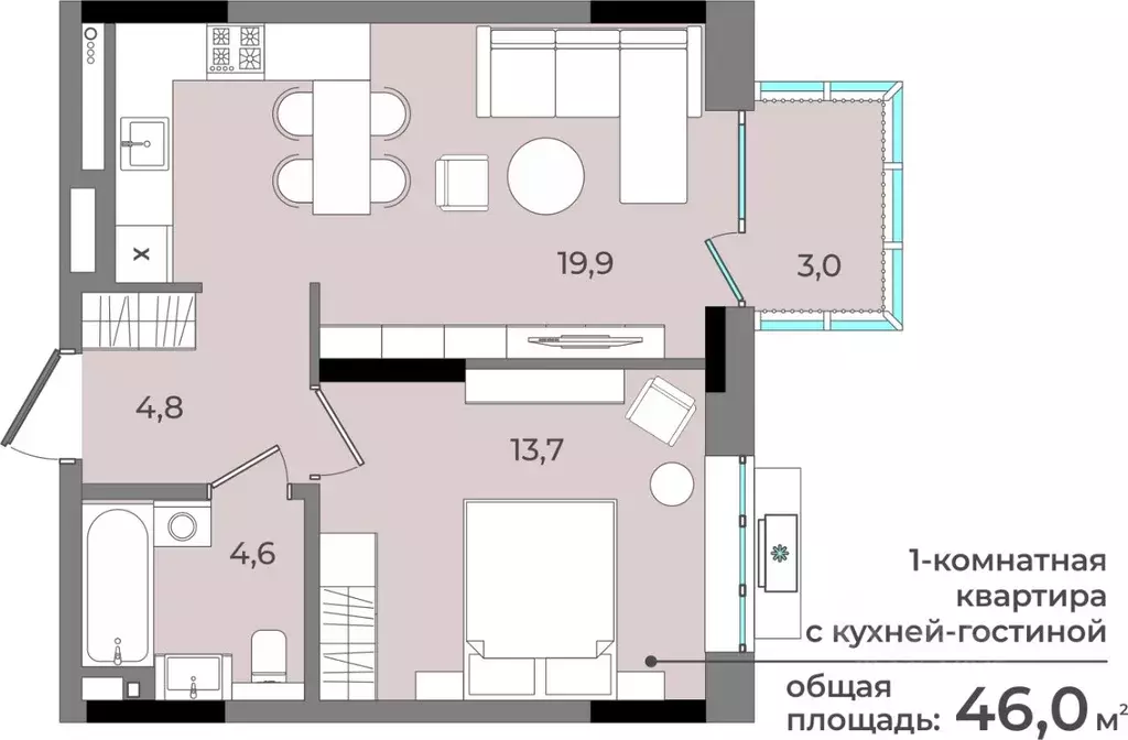 1-к кв. Удмуртия, Ижевск ул. Имени В.С. Тарасова, 6 (46.0 м) - Фото 0