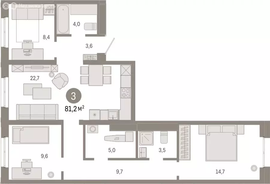 3-комнатная квартира: Екатеринбург, улица Советских Женщин (81.2 м) - Фото 0