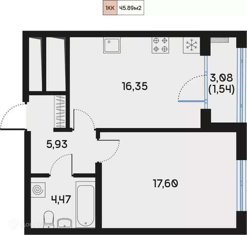 Продаётся 1-к квартира, 46.1 м - Фото 1
