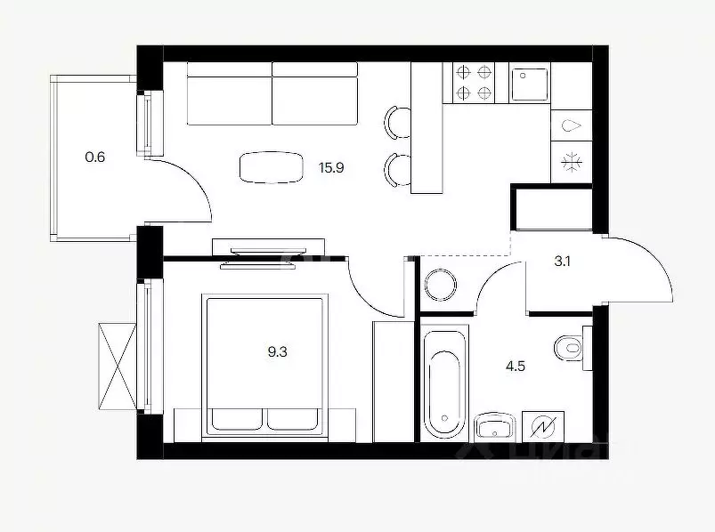 1-к кв. Татарстан, Казань Нокса Парк жилой комплекс (32.5 м) - Фото 2