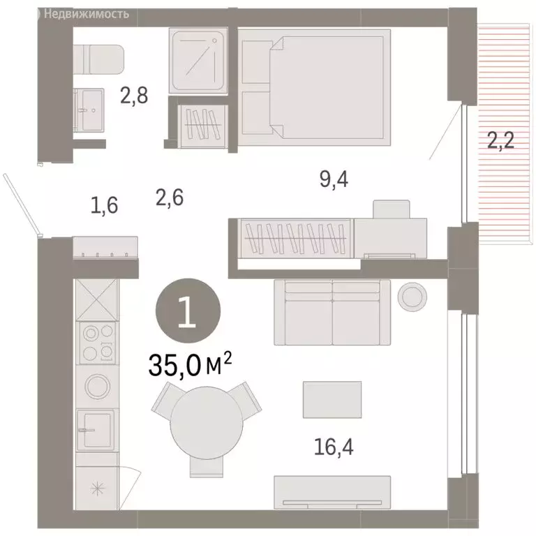 1-комнатная квартира: Новосибирский район, рабочий посёлок Краснообск, ... - Фото 1