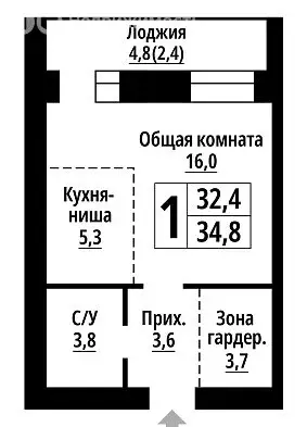 1-комнатная квартира: Барнаул, улица Чернышевского, 186 (34.8 м) - Фото 0