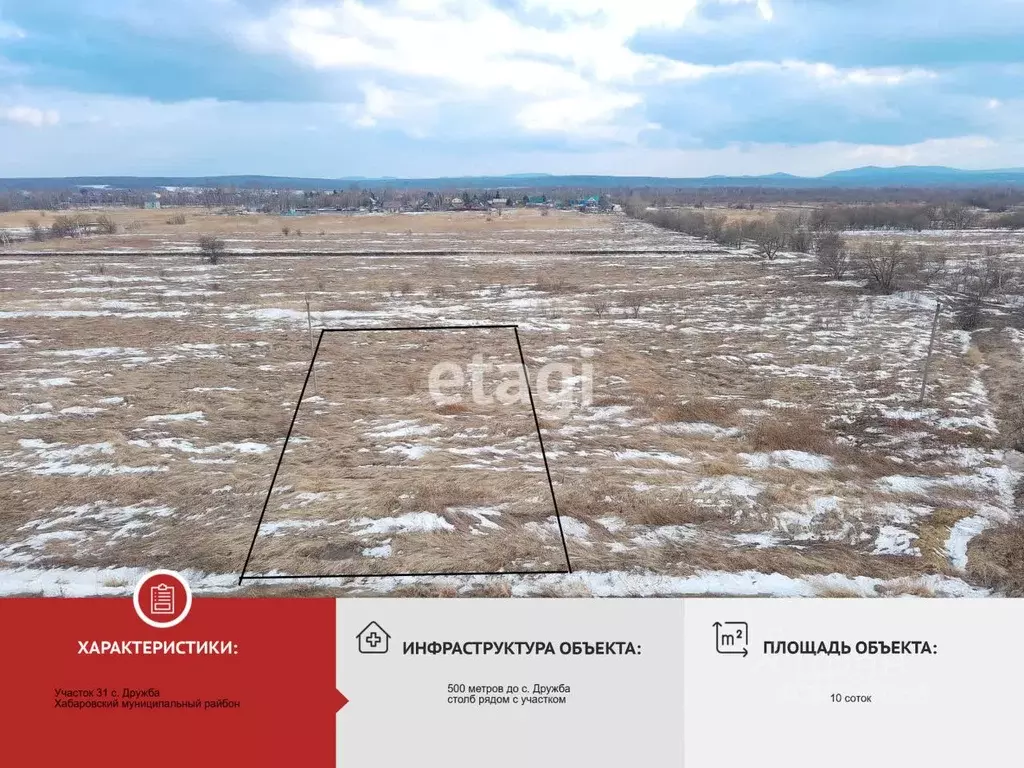 Участок в Хабаровский край, Хабаровский район, с. Дружба  (10.2 сот.) - Фото 1