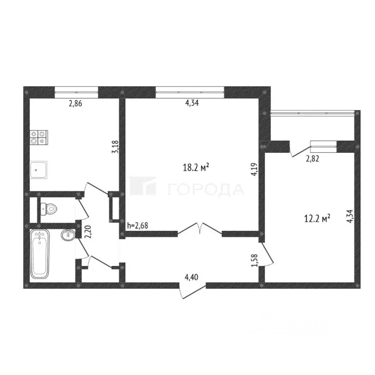 2-к кв. Кемеровская область, Новокузнецк ул. Косыгина, 59 (53.2 м) - Фото 1