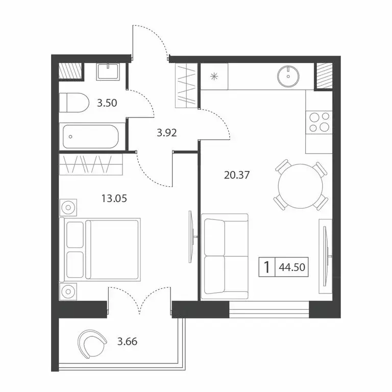 1-комнатная квартира: Тверь, микрорайон Южный (44.5 м) - Фото 1