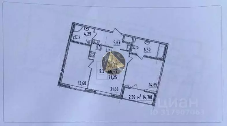 Квартира, 2 комнаты, 66.47 м - Фото 1