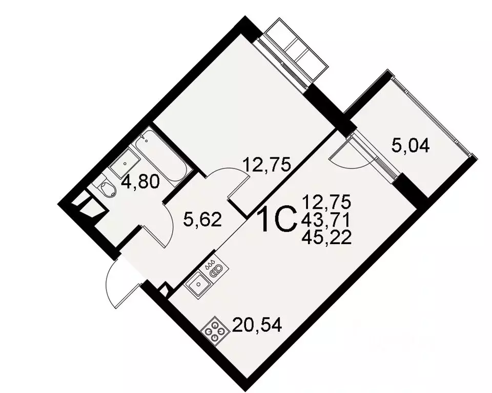 1-к кв. Тульская область, Тула Хлебная пл. (43.71 м) - Фото 0