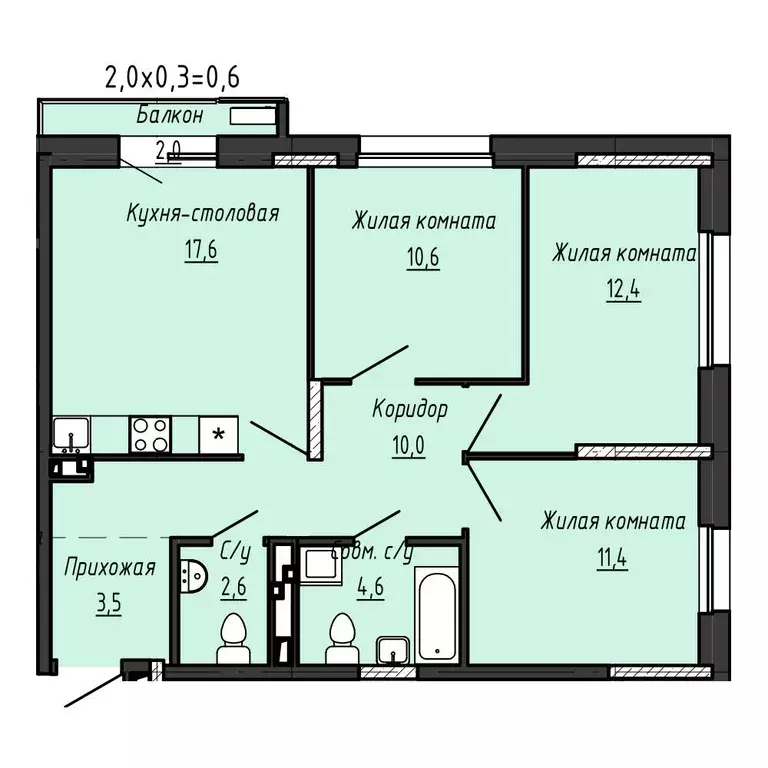 3-к квартира, 73 м - Фото 0