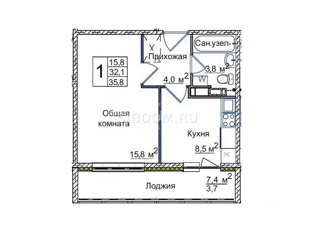 1-к кв. Кемеровская область, Кемерово просп. Химиков, 36к2 (32.5 м) - Фото 1