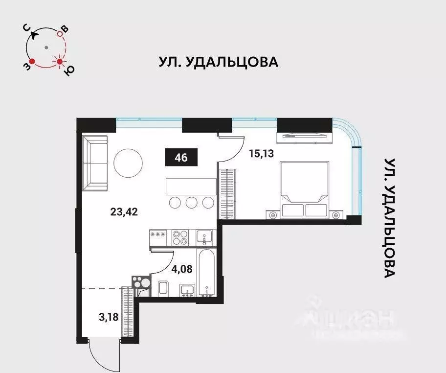 2-к кв. Москва Инноватор жилой комплекс, кА (46.0 м) - Фото 0