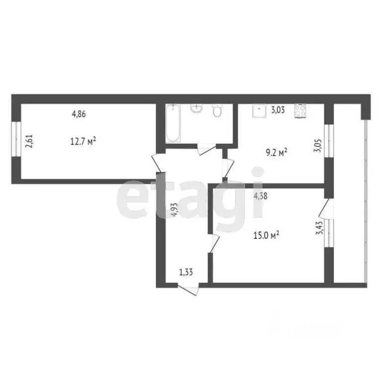 2-к кв. Омская область, Омск ул. Перелета, 28 (40.8 м) - Фото 1