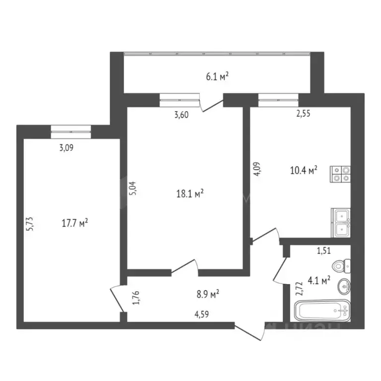 2-к кв. Тюменская область, Тюмень Холодильная ул., 15 (59.2 м) - Фото 1