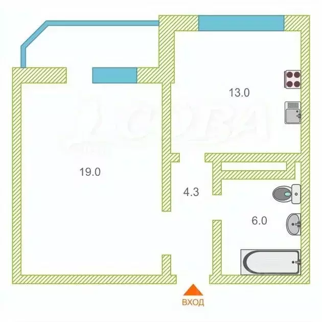1-к кв. Тюменская область, Тюмень Кремлевская ул., 85к1 (43.0 м) - Фото 2