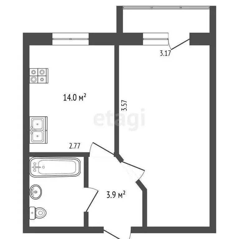 1-комнатная квартира: посёлок Огарково, 22А (36.9 м) - Фото 0