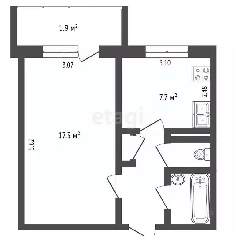 1-к кв. Псковская область, Псков Западная ул., 31 (32.4 м) - Фото 1