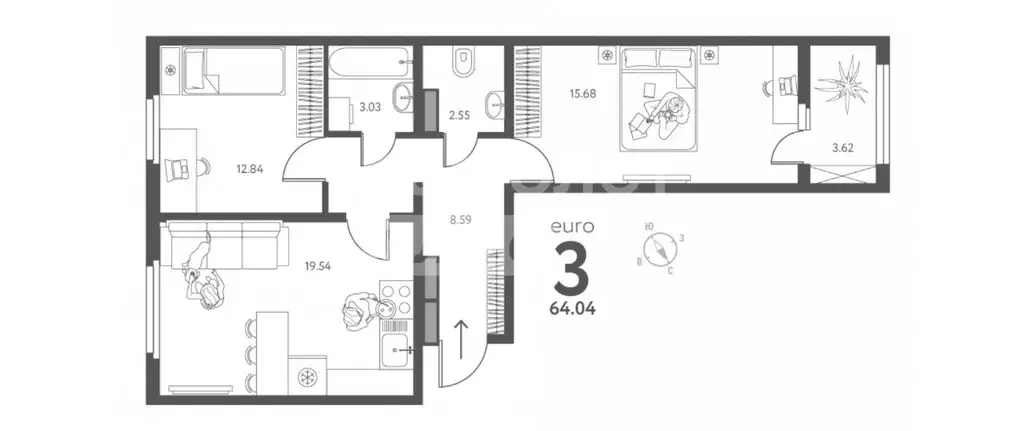 2-к кв. Липецкая область, Липецк ул. Перова, 2Д (64.04 м) - Фото 1