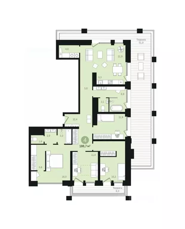 4-к кв. Ханты-Мансийский АО, Сургут Пролетарский просп., с9 (186.72 м) - Фото 1