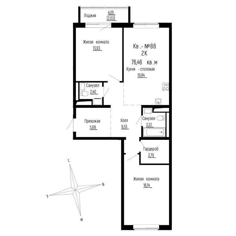 2-комнатная квартира: Новый, ЖК ДНС Сити (76.46 м) - Фото 0