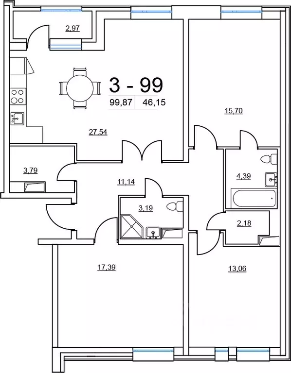 3-к кв. Санкт-Петербург Студенческая ул., 14к1 (100.0 м) - Фото 0