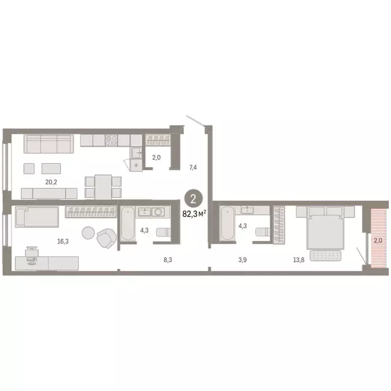 2-комнатная квартира: Новосибирск, Большевистская улица, с49 (82.33 м) - Фото 1