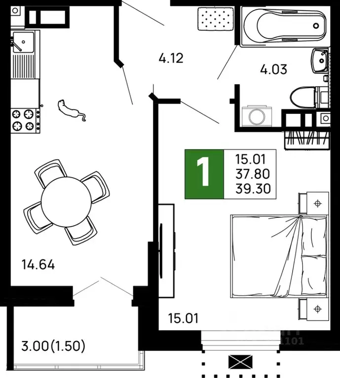 1-к кв. Адыгея, Майкоп 9 Мая ул., 14А (39.3 м) - Фото 0