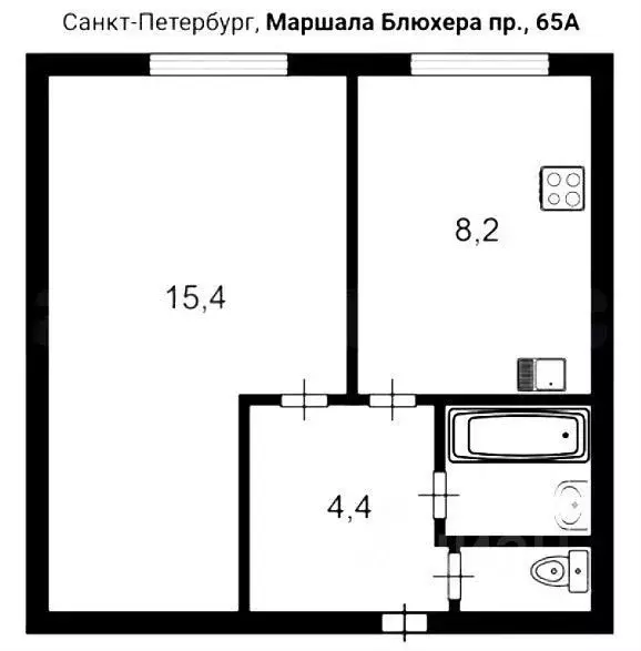 1-к кв. Санкт-Петербург просп. Маршала Блюхера, 65 (30.0 м) - Фото 0