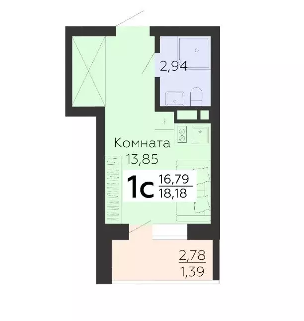 Продаётся квартира-студия, 18.18 м - Фото 1