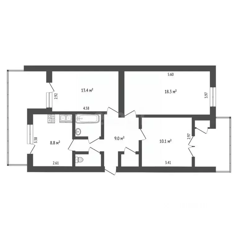 3-к кв. Крым, Бахчисарай ул. Фрунзе, 50 (64.3 м) - Фото 2