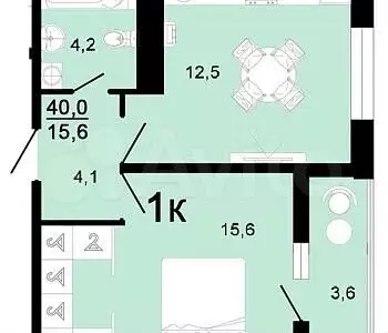 1-к. квартира, 40м, 5/8эт. - Фото 1