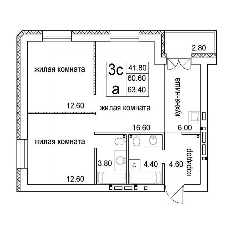 3-к кв. Новосибирская область, Новосибирск Загородная ул. (63.4 м) - Фото 0