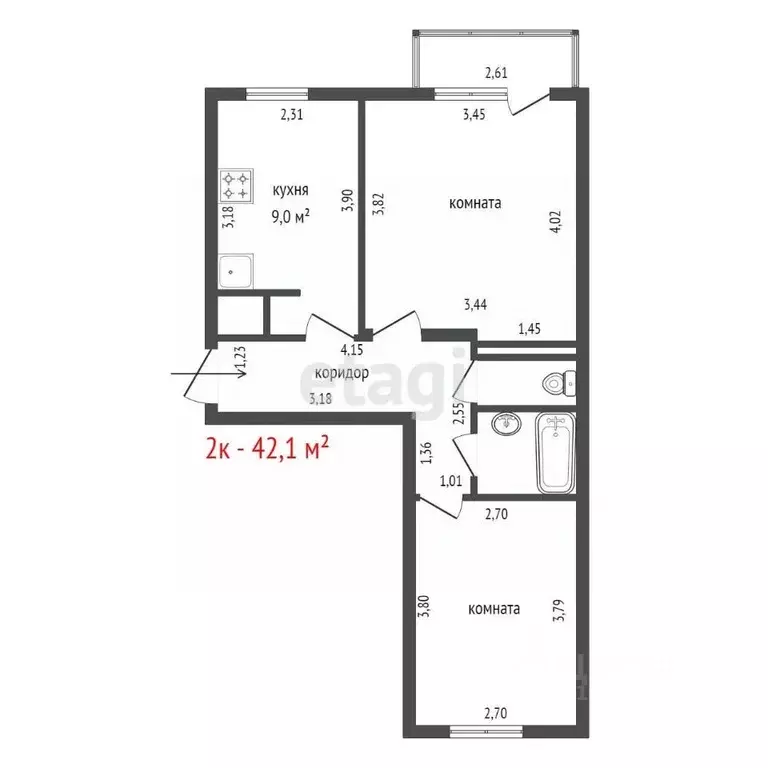 2-к кв. Свердловская область, Екатеринбург ул. Данилы Зверева, 7 (42.1 ... - Фото 2