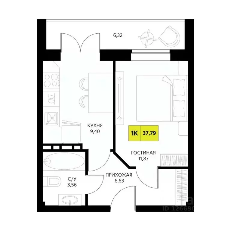 1-к кв. Дагестан, Дербент  (37.79 м) - Фото 1
